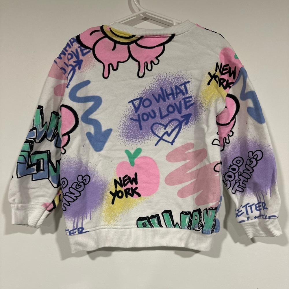 Zara Girls Graffiti Crewneck Sweatshirt Flower 4-5 Fits Small - Picture 2 of 5